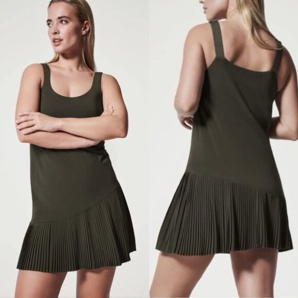 Spanx Yes Pleats Dress Tank Dress Built-In Shorts M Pine Stone Green - Picture 1 of 12